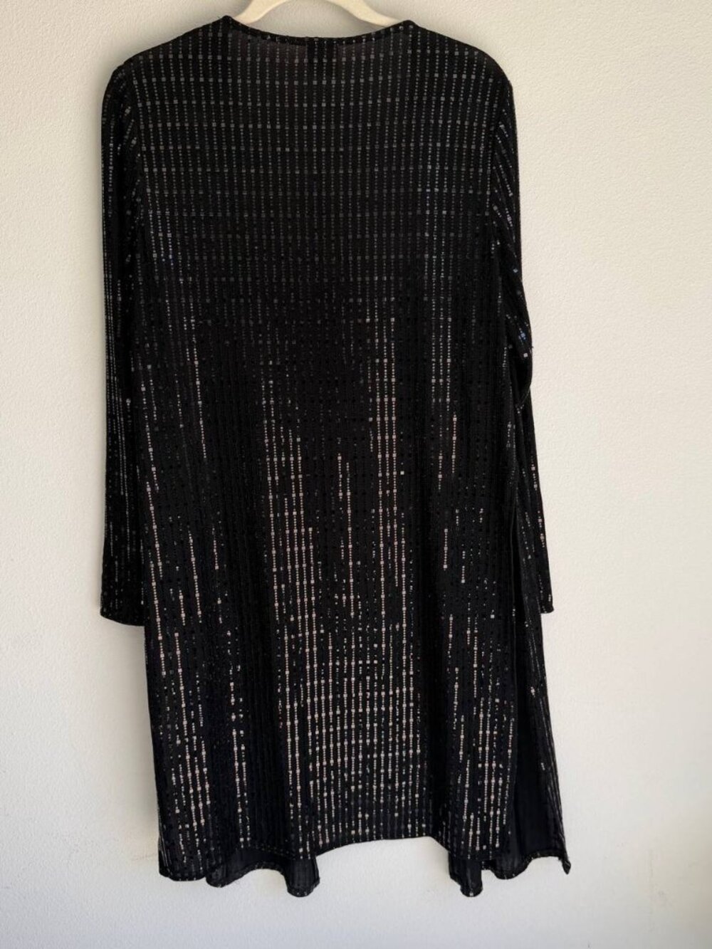 Anne Klein Sequin Duster Jacket Womens M Collarless Open Front Elegant Black - Picture 2 of 9